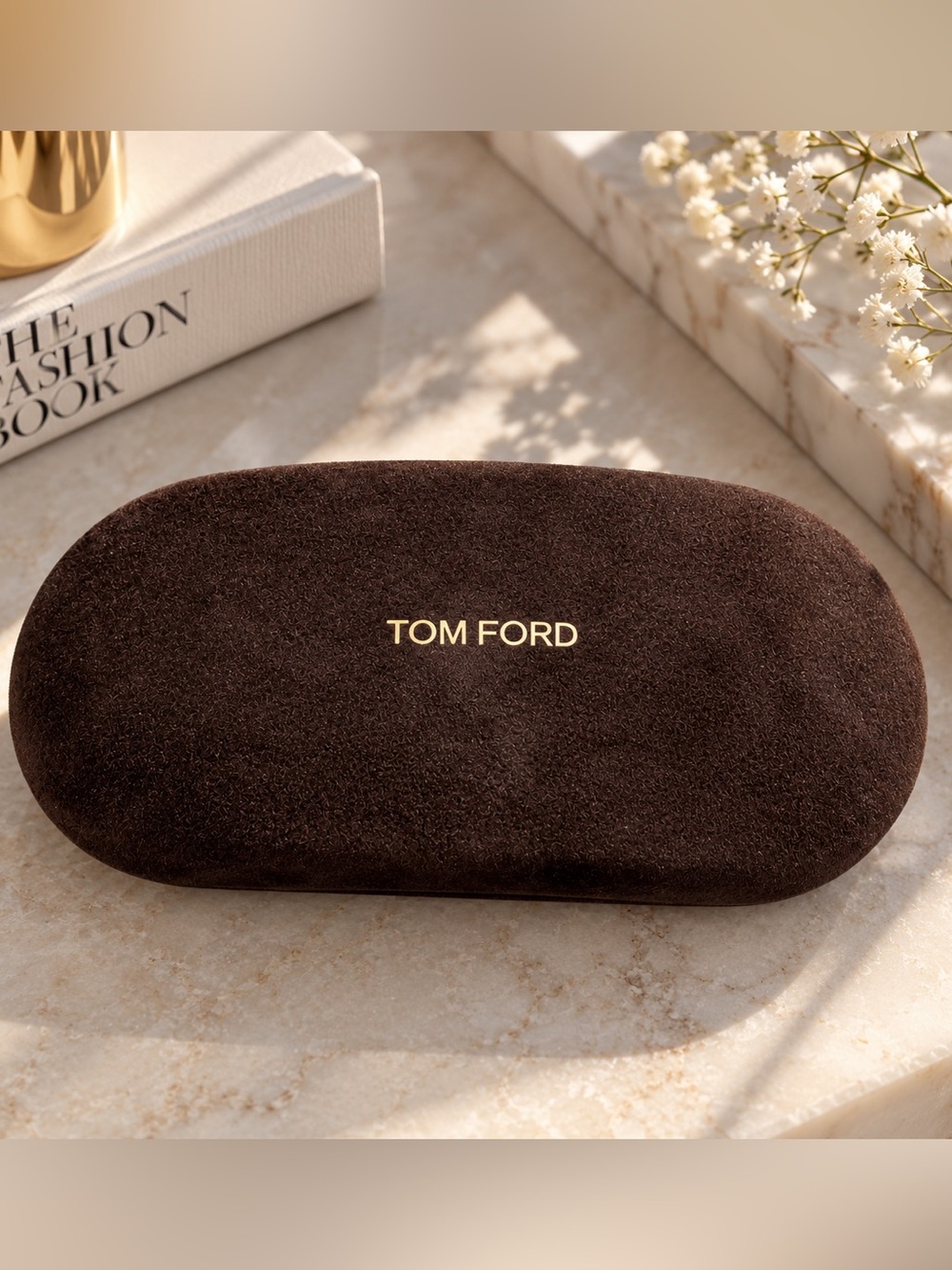 Tom Ford Brown Velvet Hard Glasses Sunglasses Case Gold Logo